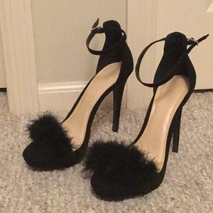 Black Fuzzy Heels